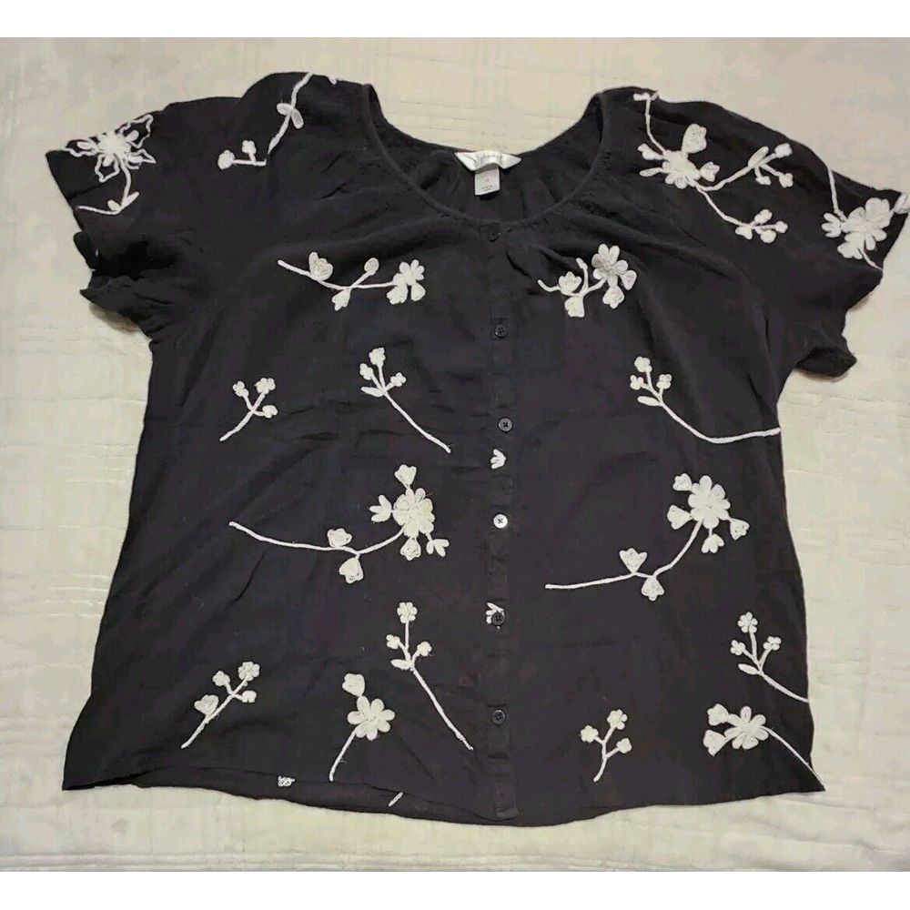 Cj Banks Top Womens Plus Size 1X Black Embroidered Floral Lace Patio